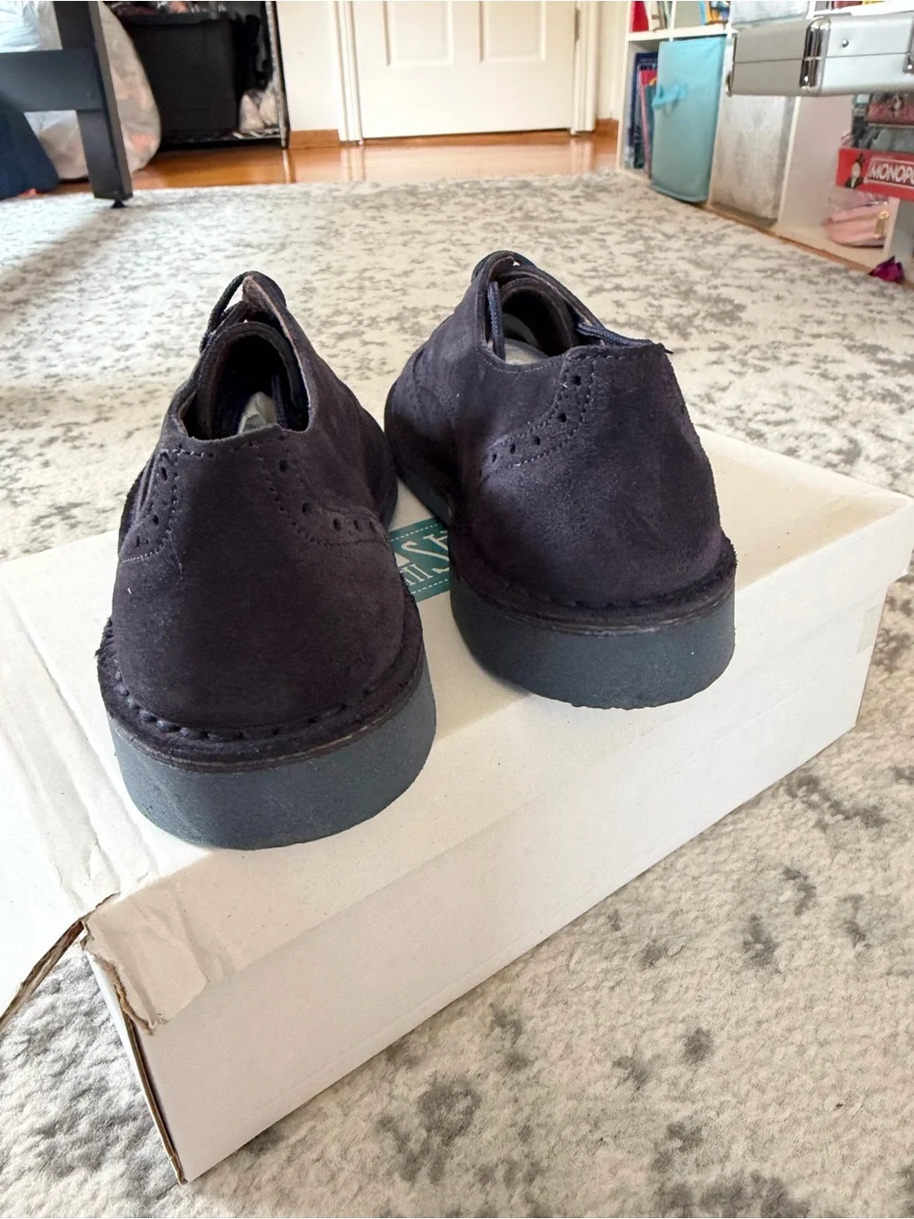 Kids Suede Wingtip Dress Shoes in Navy - Lace-Up Style